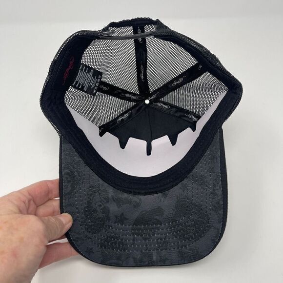 Ed Hardy Mens Tiger Snapback Trucker Hat One Size Adjustable Black - Picture 3 of 4